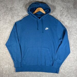 Nike Men's XL Sportswear Club Logo Blue Fleece Hooded Pullover Hoodie